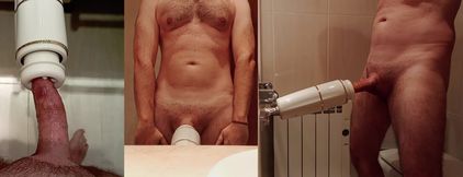 Mature, hairy, sexy and authentic neighbor with big veiny hard cock moaning very loudly and cumming in the bathroom with masturbator!