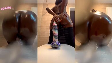 Horny teen rides big dildo reverse cowgirl squirting in parents bathroom