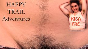 KISA FAE : HAPPY TRAIL ADVENTURES : CLOSE-UPs of hairy belly , PUBIC HAIR PULLING