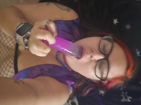 Sucking On A Purple Dildo like a Lollipop