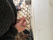 Guy filming himself wanking outside from eye view perspective