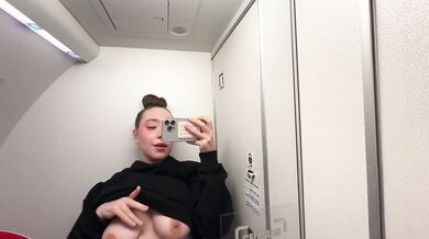 Glasses flashing pink pussy in the airplane toilet went south quick