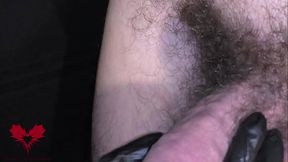 Oily Handjob with latex gloves. Peehole play and detailed Cumshot.
