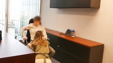 My boss fucks me on his desk for a quick raise