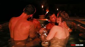 late night hot tub fuckfest with finn august, ethan adams, colby chambers and mickey knox bareback