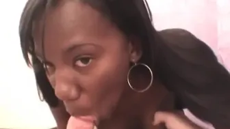 Ebony teen sucks cock in POV blowjob
