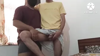 First time holding my stepbrother's big cock while he wears a lungi