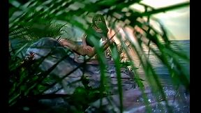 She pulls out a clear glass dildo with thick black ridges and begins to rub it against her...