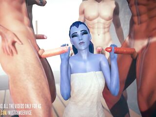 [OVERWATCH] Widowmaker team-fucked in the sauna CG manga