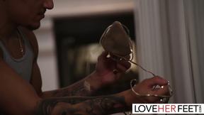 Latina Hottie Vanessa Sky Gives Footjob To Horny Cock