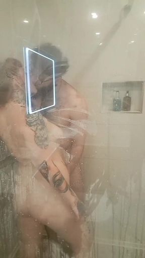 Shower Sex Against the Big Steamy Glass Panel