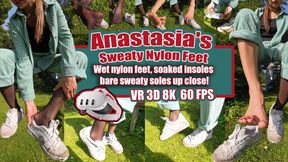VR 3D 8K 180 60 fps | Anastasia on the Park Bench: Dripping Wet Nylon Feet, Soaked Insoles & Shiny Bare Sweaty Soles in Extreme Close-Up – The Ultimate Stinky Cheesy Foot Smother Fantasy for True Foot Fetish Addicts!