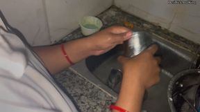 Bhabhi working for kitchen washing plate glas devar come to romance and pussy fuck