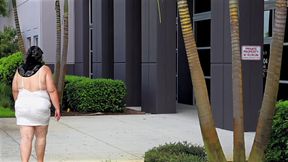 Big ass busty milf with natural boobs in mini dress no panties flashing pussy in office close up BBW