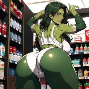 She-Hulk AI-  rides big cock in supermarket