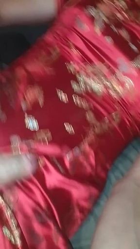 Lars Damberger Masturbating in a Red Asia Satin Cheongsam