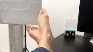 Watch my blonde friend's sexy feet get off while I give her jerk off instructions