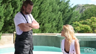 Horny Serbian Blonde Served her Plumber with Deep Throat BJ and Hard Anal Ride