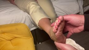 Mrs Mature Feet having her sockettes removed