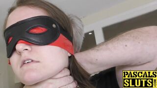 Blindfolded Tamsin Riley lets dom play with her pussy