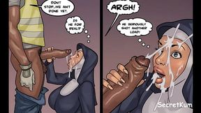 Black Devotion part 3 - Nun'_s First Time Tasting sperm - Interracial Face Cum on construction site