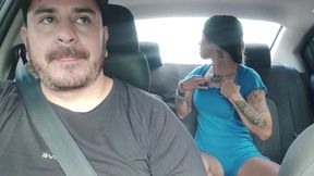 Cute skinny girl changes clothes in the taxi
