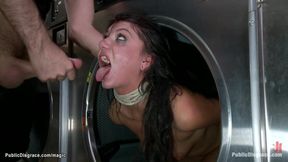 Slave in waching machine in public