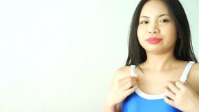 Asianspandexsluts - Niko's nipple is so hard because it is so sensitive as she tease herself through her Blue Leotard and Black Pantyhose WMV