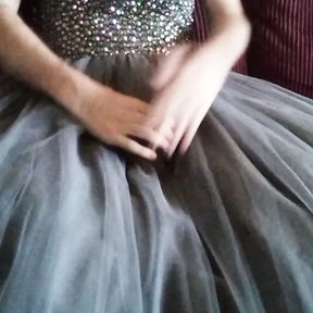 Girl&#039;s gray ball gown prom dress makes my cum fly