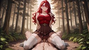 Fiery Redhead Bombshell Passionate Forest Fuck - Skirt &amp; White Stockings Dripping