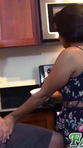 Emotional moment from &quot;Lusty stepsister doggy styled in the kitchen by stepbro&quot;