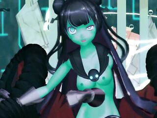 Kancolle Light Cruiser Demon Anime Exposed Dance Monster Beauty MMD 3D Dark Green Body Color Edit Smixix