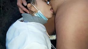 Public nurse gets mouth filled with cum in lesbian encounter