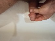 Pissing, spiting on the dickhead and jerk off in the bathroom.