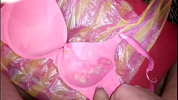 two cum satin pink bra