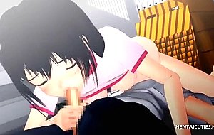 Cute hentai doll gives blowjob and gets intense banged