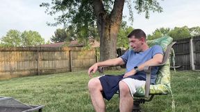 Backyard Cum Shot - Jeffrey Jaxxon Jerking Off by the Firepit, Neighbors Outside