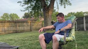 Backyard Cum Shot - Jeffrey Jaxxon Jerking Off by the Firepit, Neighbors Outside