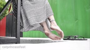 Outside high arch foot tease, dirty soles show, white toes, milf feet