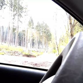 Grandpa is wanking outdoor in his car