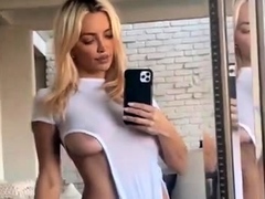 Sexy Blonde Babe With Big Boobs Strips Bra