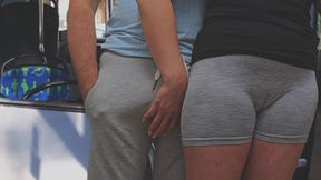 Almost Seen When She Strokes His Cock Inside a Bus