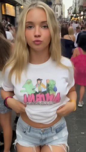 e-girl, titty drop, a young, blonde Caucasian woman, video created by AI