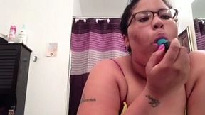 Extremely chubby perverted brunette does her best while masturbating