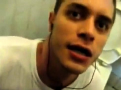 Boy sucking cock and eating cum in restroom