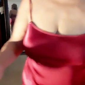 Putting on red dress, no panties or bra! 67 year old mature woman