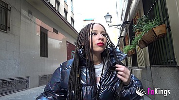 "I wanna try that cock!!!" Mónica Neni shows us how eager she is by sucking it around the streets of Madrid