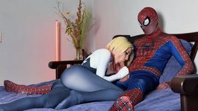 Gwen Stacy rides a spider-man's dick