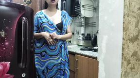 Indian stepmom watches and enters her stepson&#039;s Kitchen to fuck him.
