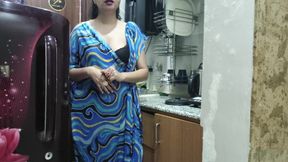 Indian stepmom watches and enters her stepson&#039;s Kitchen to fuck him.